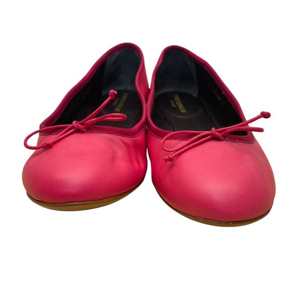 Saint Laurent Women’s Pink Leather Stylish Bow Detail  Ballet Flats Size 41 - Picture 2 of 9